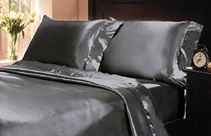 Mk Collection 2pc Soft Silky Satin Solid Color Standard/Queen Pillow Cases Set (2 standard pillow cases, Gray)