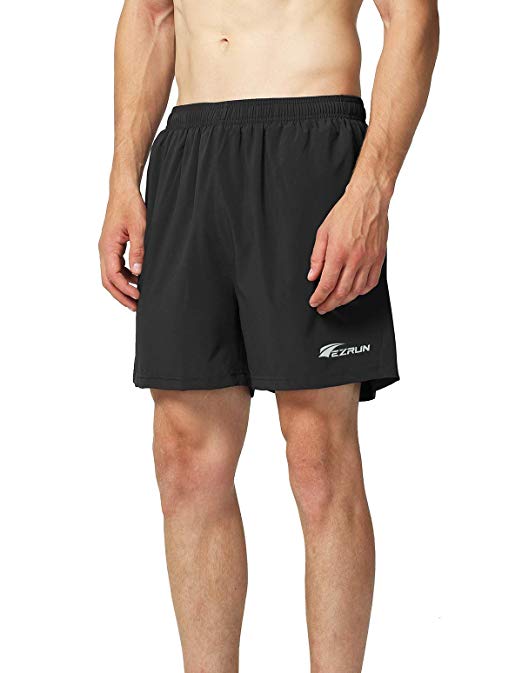 EZRUN Men's Woven 5" Running Workout Fitness Leisure Quick Dry Training Shorts Zipper Pockets