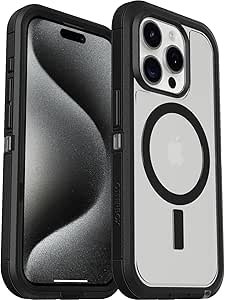 OtterBox iPhone 15 Pro Max Defender Series XT Case with MagSafe, Screenless, Rugged - Non-Retail Packaging - Clear/Black