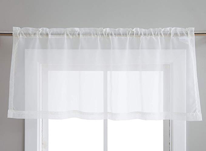 HLC.ME Ivory 50" x 18" inch Length Café Tier Valance Sheer Voile Window Curtain Panels for Kitchen, Bedroom, Small Windows & Bathroom, Set of 2