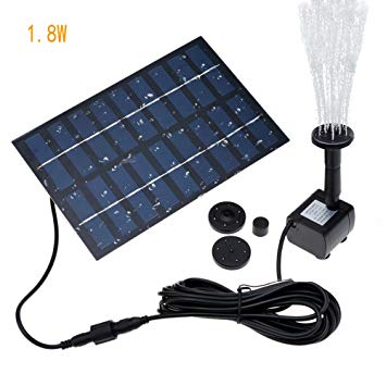 Solar Powered Fountain Pump, 1.8W Free Standing Floating Design Diversified Nozzle Solar Fountain Pump Brushless Bird Bath Fountain Solar Power Water Floating Pump Kit for Pond Pool Garden