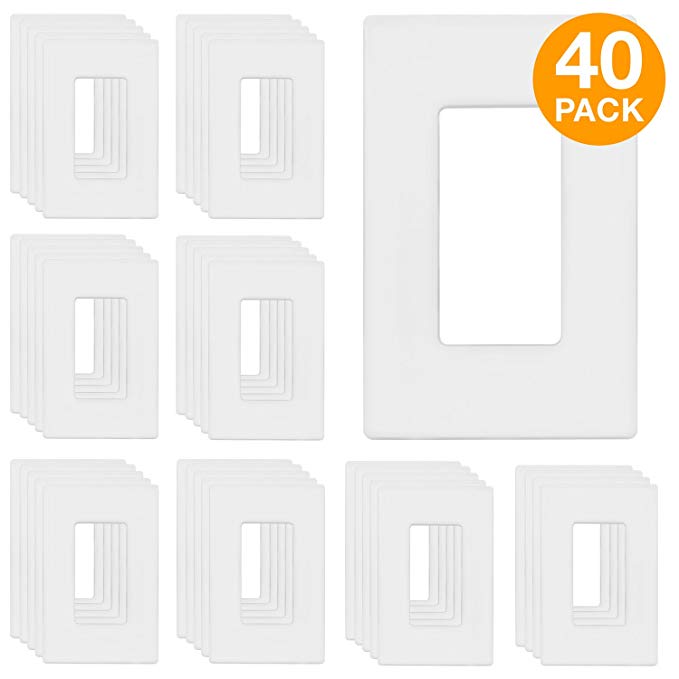 Enerlites SI8831-W-40PCS Screwless Cover Child Safe Decorator Wall Plate, Standard Size 1-Gang, Polycarbonate Thermoplastic, White (40 Pack)