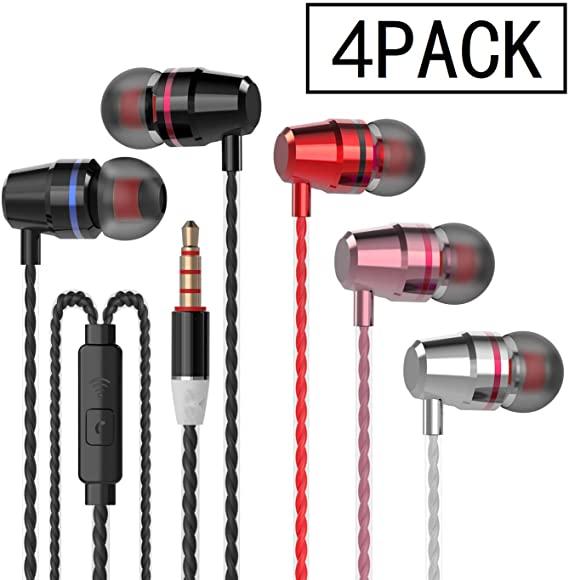 YNR V1 Headphones Earphones Earbuds Earphones, Noise Islating, High Definition, Stereo for Samsung, iPhone,iPad, iPod and Mp3 Players（Black, Red， Silver, Pink (Black Silvery Red Pink 4 Pairs)