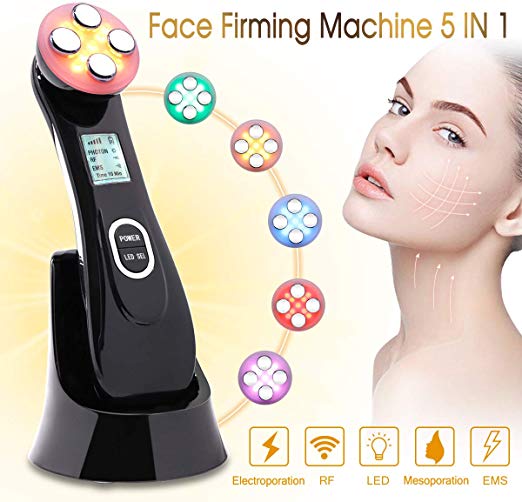 Face Firming Machine 5 in 1 EMS Face Lift Device R-F Facial Machine for Wrinkle Removal Skin Tightening Machine Portable Handheld Facial Skin Care Massager