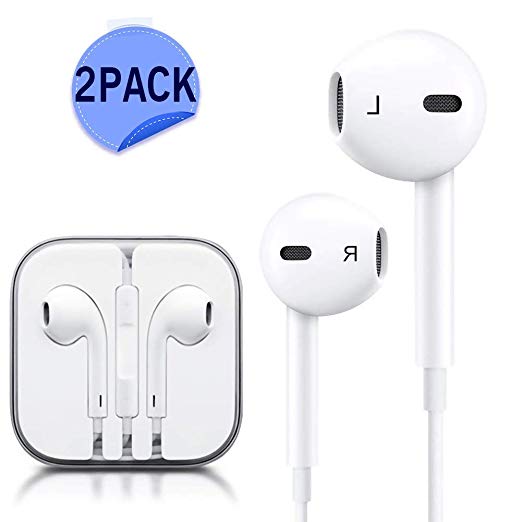 Aux Headphones/Earphones/Earbuds, 3.5mm aux Wired Headphones Noise Isolating Earphones Built-in Microphone & Volume Control Compatible iPhone iPod iPad Samsung/Android / MP3 MP4(2 Pack)