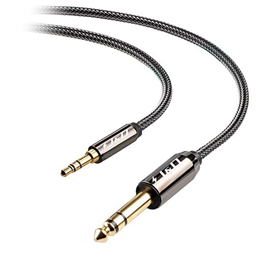 J&D Gold-Plated 3.5mm 1/8" Male TRS to 6.35mm 1/4" Male TRS Stereo Audio Cable with Zinc Alloy Housing and Nylon Braid for iPhone, iPad, iPod, Laptop, Home Theater Devices, Amplifiers, etc - 25 Feet