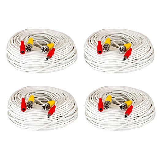 SANNCE 4 Pack 30M / 100 Feet BNC Video Power Cable For CCTV Camera DVR Security System (White)