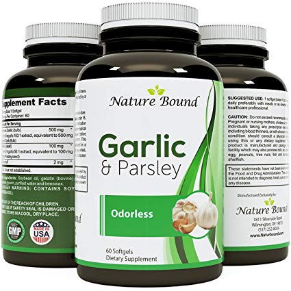 Odorless Garlic Supplement with Allicin Support Weight Loss Blood Pressure Antioxidant Rich Natural Garlic Pills with Parsley Seed Extract Dietary Supplement for Men Women