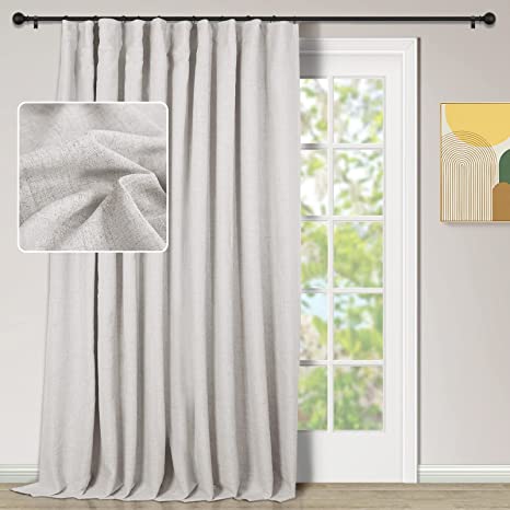 INOVADAY Thermal Sliding Door Curtains 100% Blackout Extra Wide Patio Door Curtains Linen Textured Farmhouse Sliding Glass Door Curtain Drapes (W100 x L108, 1 Panel, Beige)