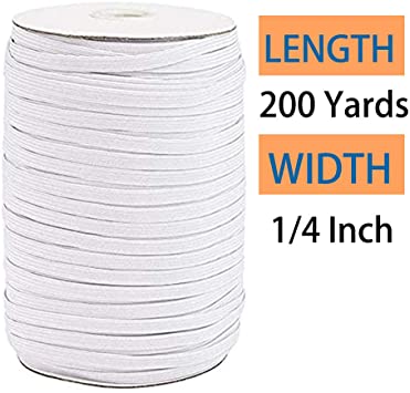 Sewing Elastic Bands Flat - White 200 Yards Length 1/4 Inch 6mm Width for DIY Braided Winding Rope Heavy Stretch Knit Spooling Cord