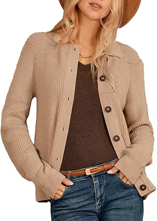 GRACE KARIN Ribbed Knit Cardigan Sweater for Women Collar Long Sleeve Button up Sweater Blazer Dressy Open Fall Jacket