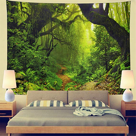 Rainforest Landscape Tapestry Forest Road Tapestry Wall Hanging Trees Tapestry Nature Misty Rainforest Tapestry Bohemian Psychedelic Wall Tapestry for Bedroom Living Room Dorm(Rainforest,59"x 82")