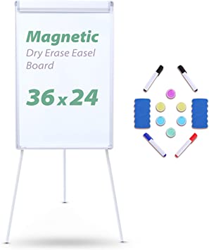 Easel Stand Whiteboard, Ohuhu 36x24 inch Magnetic Tripod Dry Erase Board, Adjustable Height Light White Board, Stand Flipchart Easel with 4 Dry Erase Markers, 2 Erasers and 6 Magnets for Office, Home