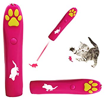 Winod Interactive Cat LED Projected Pointer Light Toy in Pink with Mice Motive