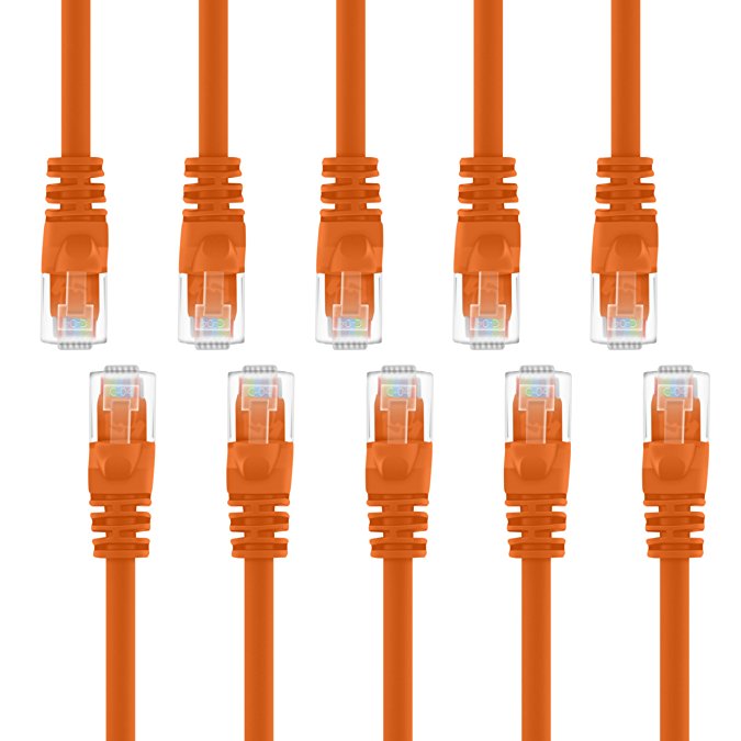 GearIT 10 Pack, Cat 6 Ethernet Cable Cat6 Snagless Patch 1.5 Feet - Computer LAN Network Cord, Orange - Compatible with 10 Port Switch POE 10port Gigabit