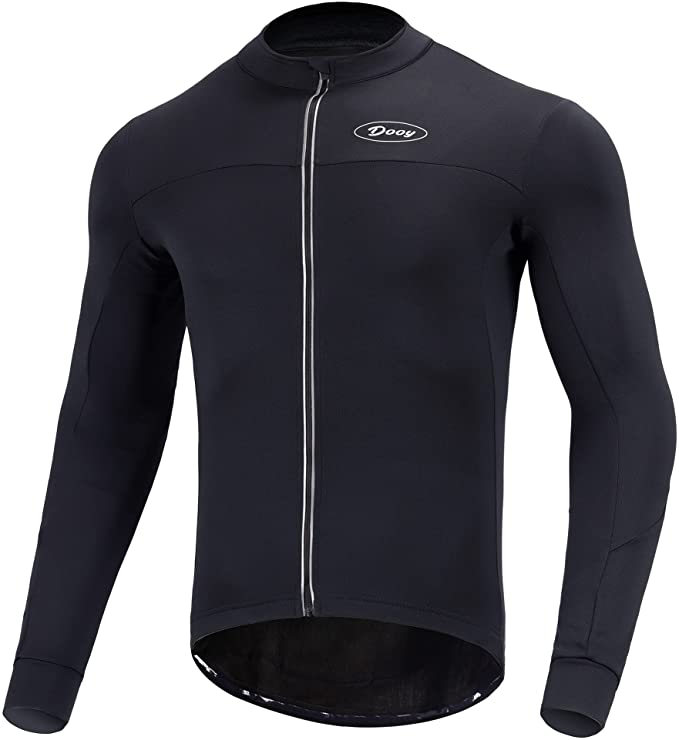 Dooy Men's Cycling Bike Jersey Thermal Biking Shirt Long Sleeve Bicycle Shirts with Full Zipper and Rear Pockets