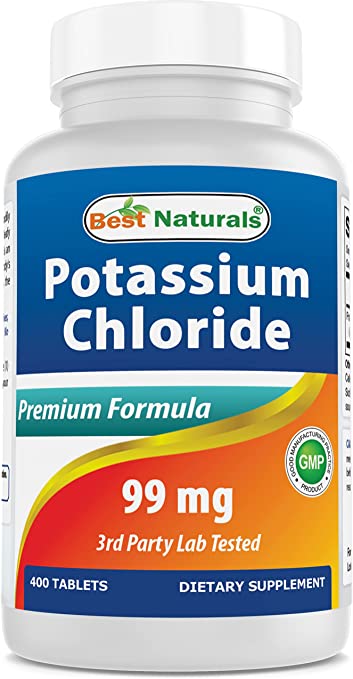 Best Naturals Potassium Chloride Supplement 99mg 400 Tablets - 3rd Party Lab Tested