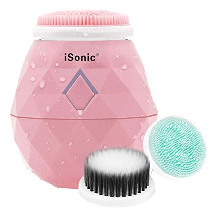 4-Mode USB Charging Facial Cleansing Brush Pink, 3 Replaceable Brush Heads, Sensitive Skin Friendly, IPX7 Waterproof, Household, Traveling & Gift