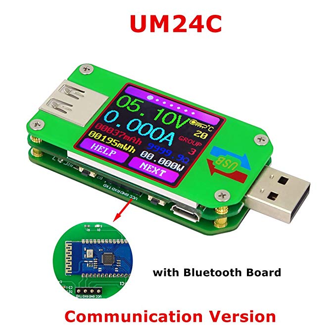 Power Meter, KKmoon USB Digital Power Meter Tester Multimeter Current and Voltage Monitor Color LCD Display Tester Voltage Current Meter Voltmeter Ammeter UM24C Communication Version