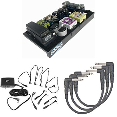 Pedaltrain 2 Pedalboard With Soft Case, Power Supply Combo Pack, and 3-Pack of 0.5 Foot Right Angle Instrument Cables Bundle