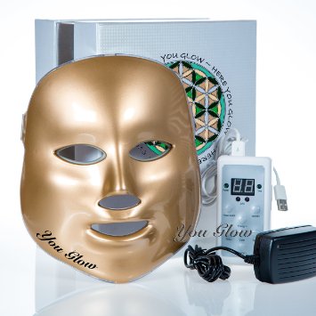 LED Photon Therapy Light Treatment Facial Skin Care Mask Red Green Blue - Gold