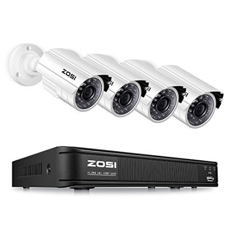 ZOSI 720p HD-TVI Home Security Camera System, 8 Channel 1080N DVR Recorder with 4x1280TVL Indoor/Outdoor Waterproof Night Vision Surveillance Cameras (No Hard Drive)