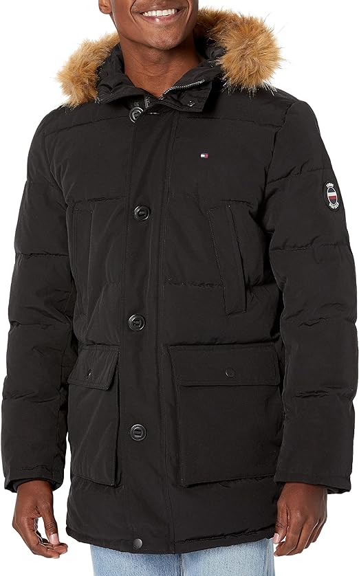 Tommy Hilfiger Men's Arctic Cloth Heavyweight Performance Parka Down Alternative Fur Lined Hood Outerwear Coat