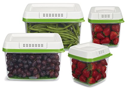 Rubbermaid FreshWorks Produce Saver Food Storage Container, Medium/Large 4-Piece Set, Green