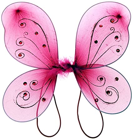 Organza Nylon Butterfly Wings with Glitters, 12-Inch (Fuchsia)
