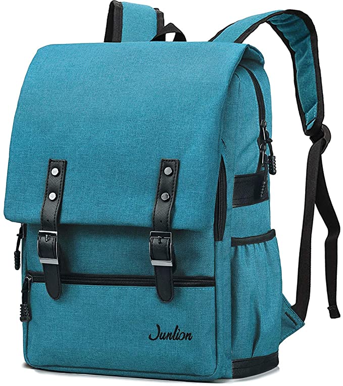 Junlion Solid Color Laptop Backpack for College Student Casual Rucksack Canvas Travel Bag for Preppy Freshman Peacock Blue