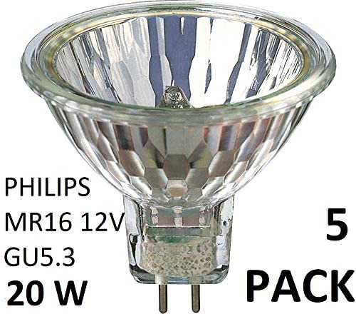 5Pack Philips Halogen 12V MR16 20W GU5.3 36D 4000Hrs Dimmable Halogen Dichroic