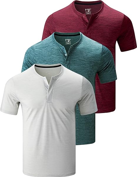 3 Pack: Mens Polo Shirts, Business Casual Golf Henley Work Shirts for Men, Collarless Short Sleeve Stylish Athletic Tshirts