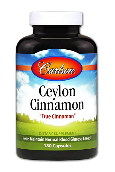 Carlson Ceylon Cinnamon 500 mg, Healthy Blood Sugar, True Cinnamon, 180 Capsules