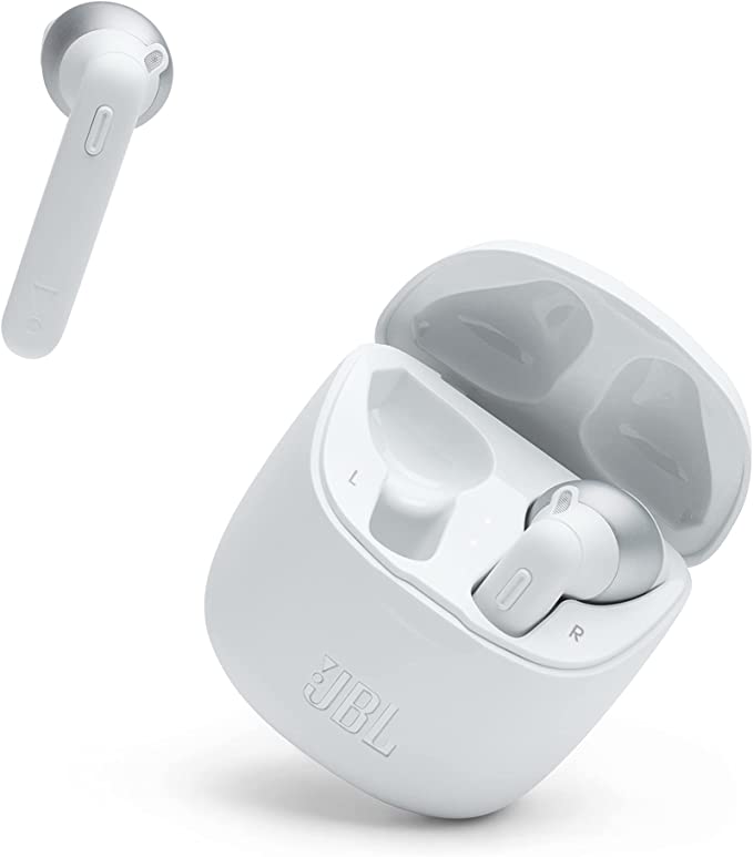 JBL Tune 225 TWS In-Ear Earphones - True wireless headphones with up to 25 hours of battery life with charging case, feel the music with JBL Pure Bass sound, in white