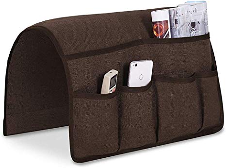 Guken Sofa Armrest Organizer, Couch Arm Chair Caddy Storage with 6 Pockets for TV Remote Control,Magazine,Smart Phone,Books, iPad (Chocolate,19”X25”)