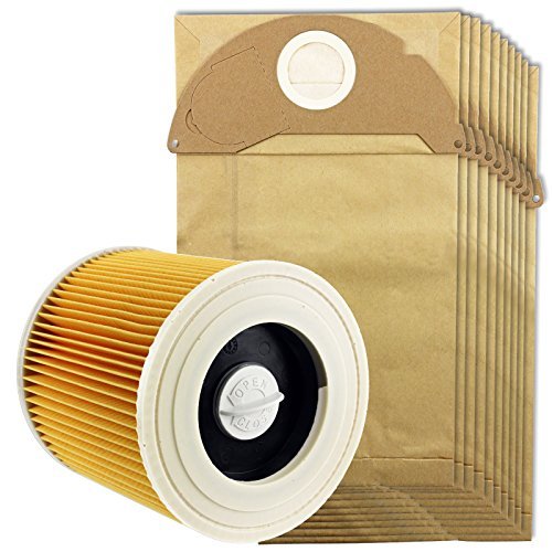 Spares2go Cartridge Filter & Dust Bags for Karcher MV2 IPX4 Vacuum Cleaners (Filter   10 Bags)