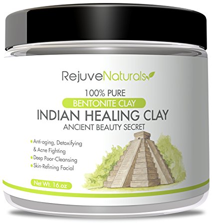 Sodium Bentonite Indian Healing Clay, 16 oz. ~ 100% Pure Powder ~ Use as a Deep Cleansing, Detox Mask / Mud Pack for Blemishes and Clogged Pores ~ All Natural, Made in the USA, GMO Free