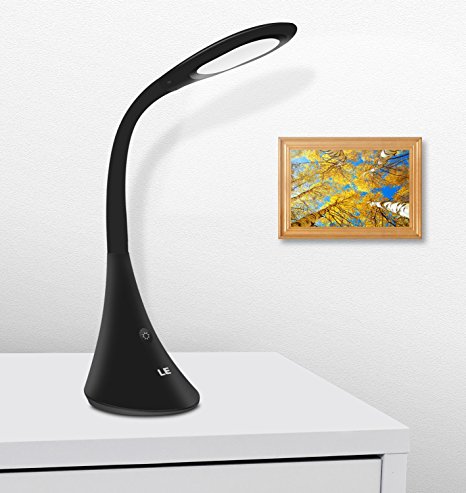 LE Dimmable LED Desk Lamp, 3 Brightness Levels, USB Output Function, Eye Protection Design Reading Lamp, Touch Sensitive Control, Table Lamp, Bedroom Lamp, Black