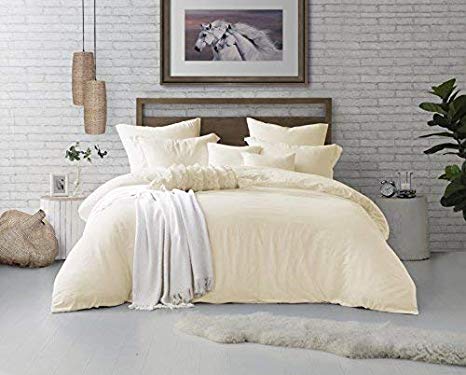 Swift Home Microfiber Washed Crinkle Duvet Cover & Sham (1 Duvet Cover with Zipper Closure & 1 Pillow Sham), Premium Hotel Quality Bed Set, Ultra-Soft & Hypoallergenic – Twin/Twin XL, Sweet Cream