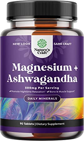 Magnesium Glycinate 500mg with Ashwagandha Root - Calming Magnesium Supplement for Women and Mens Bone Health Immunity Mood Support Heart Health and Muscle Recovery Mineral Supplement