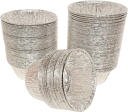2 Oz Disposable Baking Cups Tins Foil Pans Cups 70 mL Aluminum Foil Cupcake Bowl Pans for Baking, Roasting, 100Pcs.