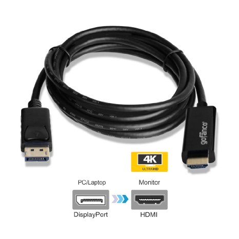 gofanco® Gold Plated 6 Feet DisplayPort 1.2 to HDMI Cable with 4K support for DisplayPort enabled systems to connect to HDMI HDTVs or Monitors