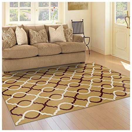 Superior Cadena Collection Area Rug, 8mm Pile Height with Jute Backing, Chic Geometric Trellis Pattern, Fashionable and Affordable Woven Rugs, 4' x 6' Rug, Gold