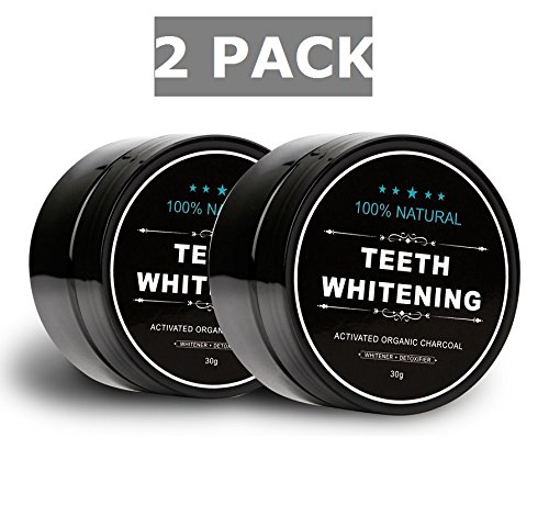 2 Pack - 100% Natural Teeth Whitening Charcoal Powder - with Organic Coconut Activated Charcoal for Stronger Healthy Whiter Teeth. No need for Strips, Kits or Gel