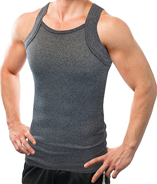 Different Touch Men's G-unit Style Tank Tops Square Cut Muscle Rib A-Shirts, Pack of 2