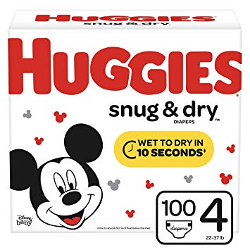 Huggies Snug & Dry Baby Diapers, Size 4 (fits 22-37 lb.), 100 Count, Giga Jr Pack (Packaging May Vary)