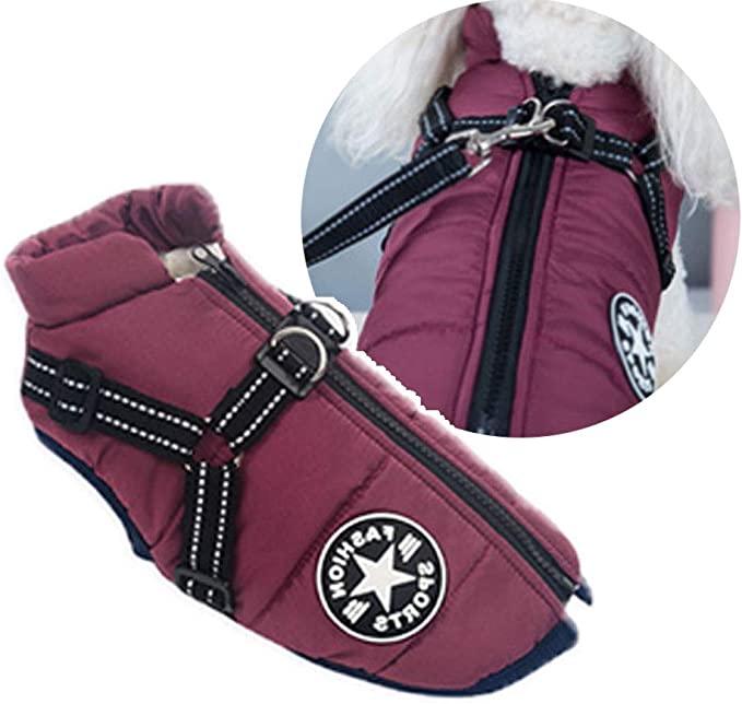 Small Dog Jacket with Harness, Outdoor Dog Sport Vest, Outdoor Warm Pet Winter Coat Harness for Cats Puppy Small Dogs