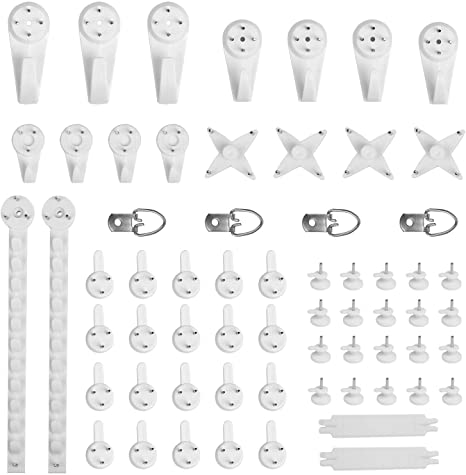 LAITER 61pcs Wall Hooks for Pictures Versatile Non-Trace Hanging Hook White Photo Frame Painting Hanger Hook Set for Wall Mounting Hardware