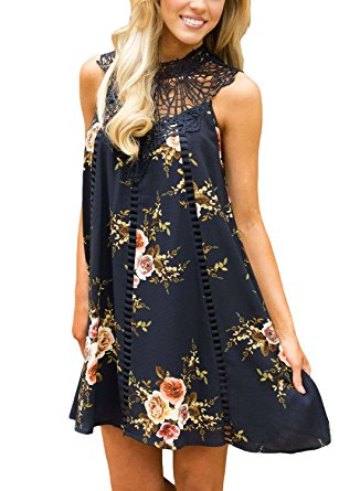 Dokotoo Womens Casual Summer Beach Boho Chiffon Floral Mini Dress