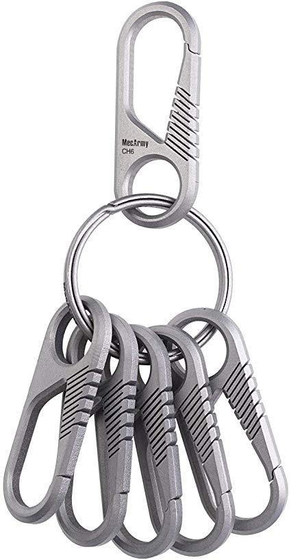 MecArmy CH6/CH6K Titanium Carabiner/Keyring Kit, Anti-Lost Quick Release Spring Structure Carabiners-6 pcs, for use with Carabiner/Knives/Lights/Keys and Other EDC Gears